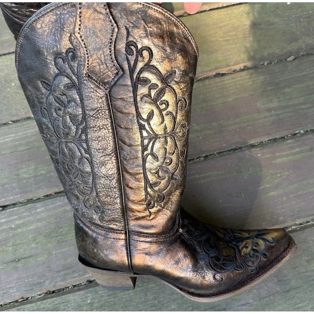 Corral Western Boots Teen Girls' Cowboy Pull‎ On Metallic Bronze A3154 Size 3.5